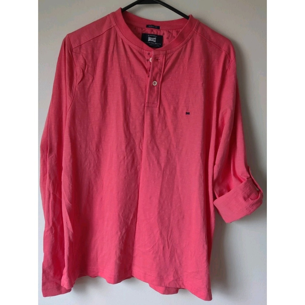 Basics‎ Muscle Fit Men's Long Sleeve 2-Button Henley Roll-Tab Sleeve Size Large